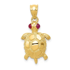 14k Yellow Gold and Ruby Turtle with Gemstone Eyes Pendant - Picture 1 of 6