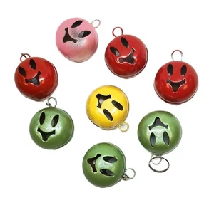 8pcs 25mm large Round Smiley Face Jingle Bells Metal Charms for Xmas & DIY Craft - Picture 1 of 2