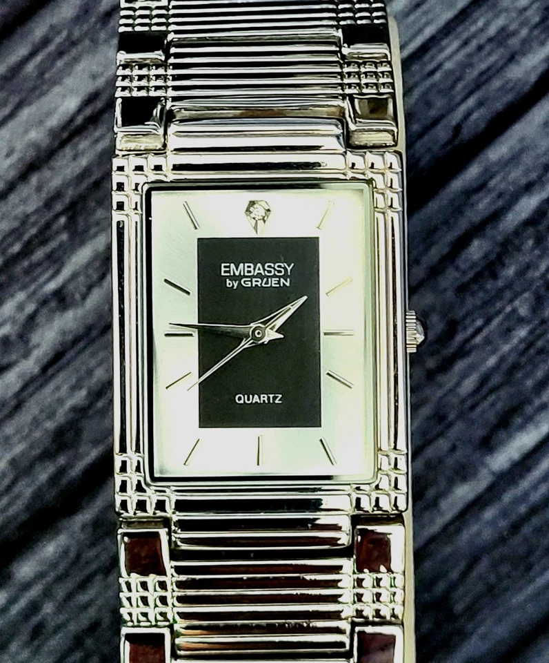 Raro Gruen Embassy Diamante Hombre Retro Tanque Reloj Caja Papeles Foto 1 de 4