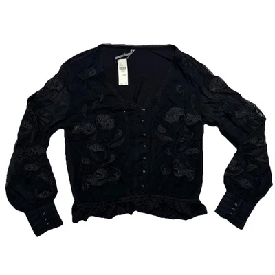 Cárdigan Anthropologie Negro Floral Viscosa Encogido de hombros Mediano M Nuevo con etiquetas Nuevo $120 Foto 1 de 4