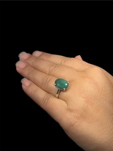 Handmade Natural Emerald Ring – Oval Cut 4 Carat | 925 Sterling Silver Size 7.5 - Picture 1 of 8
