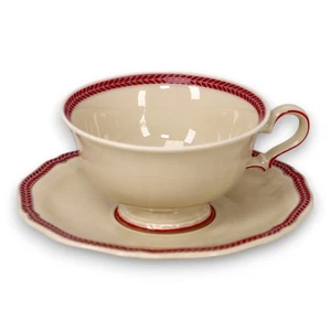 Rosenthal Red Maroon Leaf Laurel Trimmed Ivory Demitasse Cup Saucer Chippendale - Picture 1 of 4