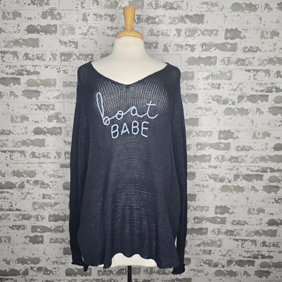 NUEVO Suéter de Madera para Mujer M/L Boat Babe V Algodón Índigo Más Oscuro Playa Cielo Foto 1 de 4
