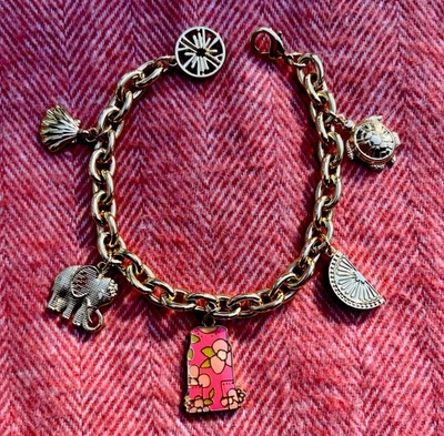 NUEVO Brazalete Vestido Lilly Pulitzer Oro Edición Lmt 6 Dijes Concha de Elefante  Foto 1 de 2