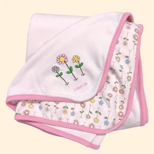 Vintage Baby Gap Baumwolle Babydecke rosa Blumenmuster bestickt Y2K - Bild 1 von 9