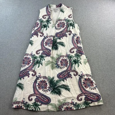 Vestido Tommy Bahama Mujer Pequeño Blanco Paisley Estampado Palma Lino Sin Mangas Verano Foto 1 de 4