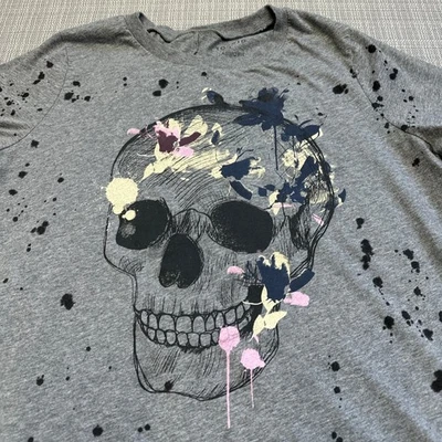 Torrid T Shirt 1x Grey Skull Paint Splatter Grunge Goth Festival Concerts - Image 1 of 4