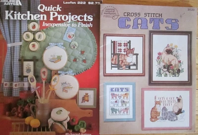 Cross Stitch Pattern Books Cats/ Kitchen projects  Fruit veg. 2 pc. lot - Image 1 of 2