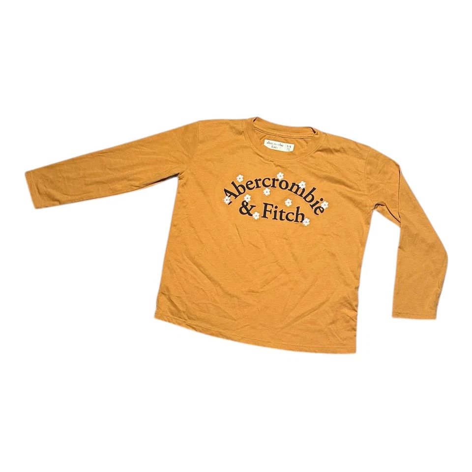 Abercrombie Kids 5/6 Mustard Long Sleeve Shirt Floral Logo Graphic Tee Youth - Image 1 of 4