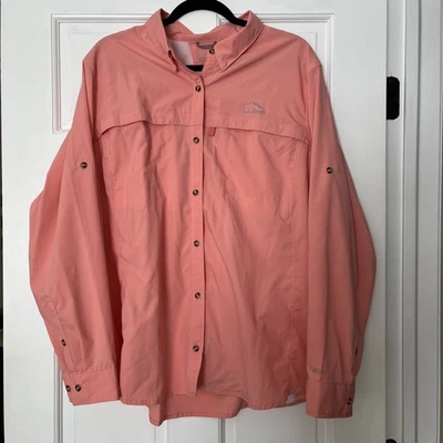 Camisa LL Bean Tropicwear para mujer 2X rosa UPF 50+ pesca ventilada lengüeta enrollable abotonada Foto 1 de 4