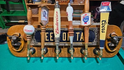 Unique Beer tap handle display BEER ON TAP with 6 tap handles & bottle openers - Image 1 of 4