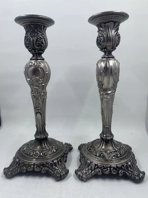 Посеребренные подсвечники WM Rogers & Son 9 дюймов пара 1950-х годов «Викторианская роза» - Изображение 1 из 4