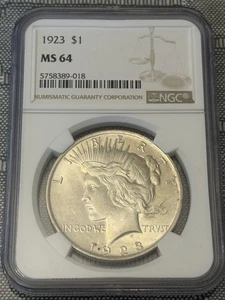 Dólar de plata de la paz 1923 NGC MS64 - Imagen 1 de 2