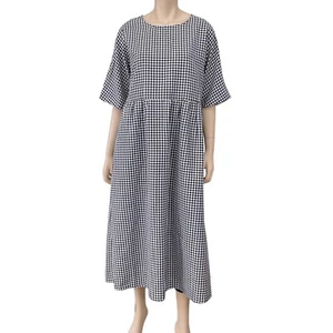 Zanzea Dress Womens XL Black White Gingham Check Short Sleeve Maxi Long NWT - Picture 1 of 10