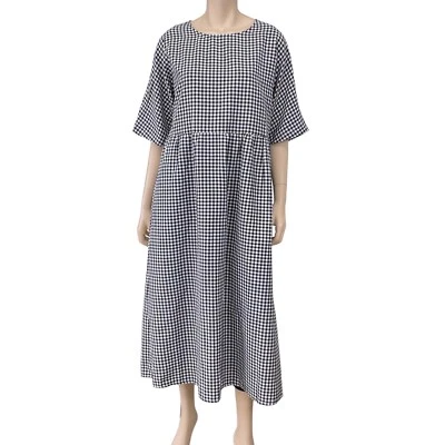 Vestido Zanzea Feminino XL Preto Branco Gingham Xadrez Manga Curta Maxi Longo Novo com etiquetas - Imagem 1 de 4