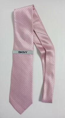 DKNY Men's 100% Silk Necktie Pink Geometric Pattern 57" Donna Karan NY New - Image 1 of 4