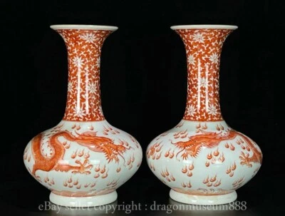 10" Chinese Kangxi iron red Porcelain Mountain Sea Dragon Beast Bottle Vase - Image 1 of 4