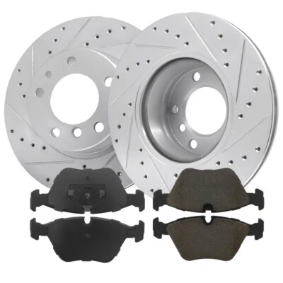  Rotores de freno de disco delanteros perforados-ranurados y pastillas de freno de cerámica para BMW 525I 95-89 Foto 1 de 4