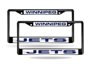 Winnipeg Jets Black Metal (2) 12x6 Auto Laser License Plate Frame Set(car truck) - Picture 1 of 6