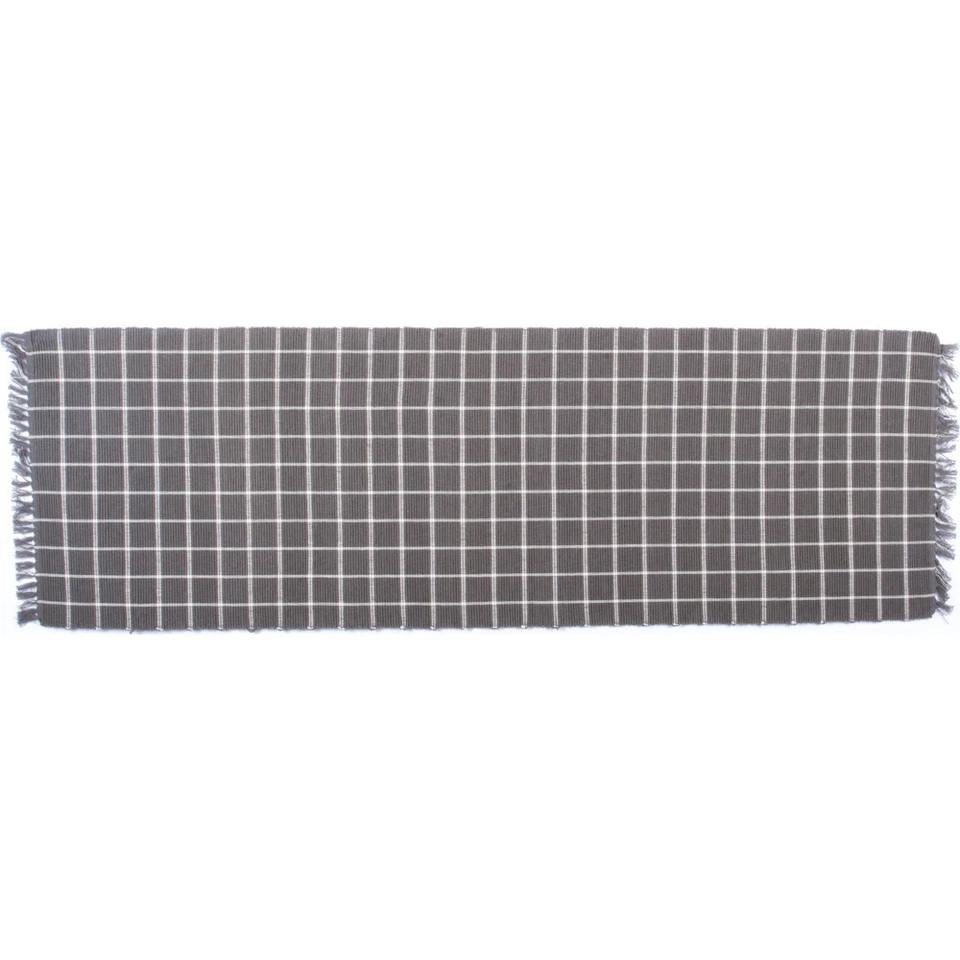 New Primitive Farmhouse Shabby Chic WHITE & PEWTER GREY Check Table Runner 45" - Image 1 of 1