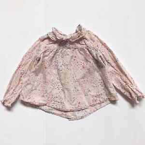 Zara Mini Baby Girls Sz 9-12m Pink Dainty Floral Long Sleeve Peasant Cottagecore