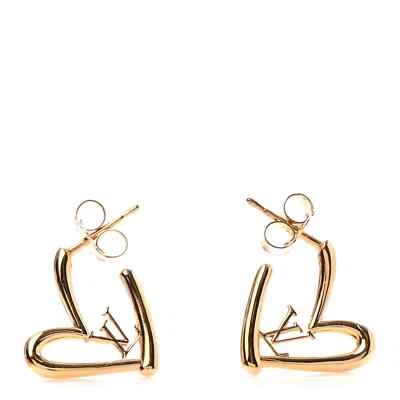 Louis Vuitton Heart Earrings Fall In Love PM Gold Metal Monogram LV Auth NEW — 第 1/4 张图片