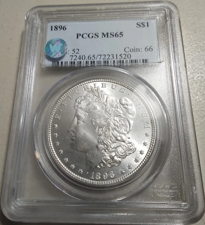PCGS Certified MS 65 Graded 1896 Year Morgan US Dollars (1878-1921