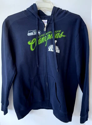 Moletom com capuz azul Seattle Seahawks Super Bowl XLVIII Champions Gildan feminino grande - Imagem 1 de 4