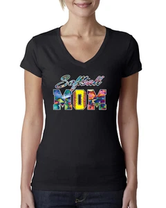 Colorful Softball Mom Mothers Day Women Junior V-Neck Tee - Picture 1 of 7