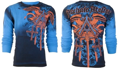 Camisa masculina térmica manga longa ARCHAIC by AFFLICTION DAVENTRY azul motociclista $58 - Imagem 1 de 4