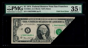 Fold Over error 1974 $1 San Francisco PMG VF 35 EPQ - Picture 1 of 2