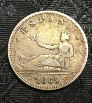 1869 SPAIN 18-69 FIRST REPUBLIC 2 PESETAS SPANISH SPAIN ESPAÑA Die Crack error - Image 1 of 4