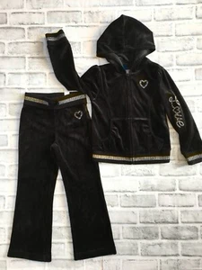 NWT THE CHILDREN'S PLACE VELOUR HOODIE SET XS GIRLS 4 BLACK GOLD HEART PANTS  - Picture 1 of 3