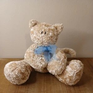 vintage cat kitty plush fat feet upright sitting blue bow beige Stuffed Animal - Picture 1 of 10