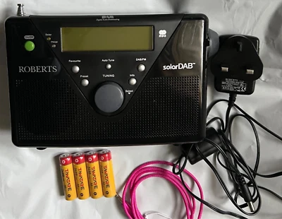Roberts SolarDAB 2 DAB/FM Black Radio + Rechargeable Batteries + Power Adapter. - Image 1 of 4
