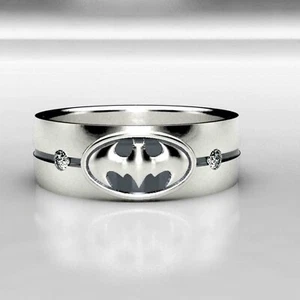 0.15 Ct Round Simulated Diamond Batman Men's Ring Band 14K White Gold Plated - Picture 1 of 5