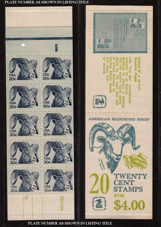 1982 Bighorn Sheep booklet Sc BK142 20c plate number 10 (2 Sc 1949a panes) - Image 1 of 1