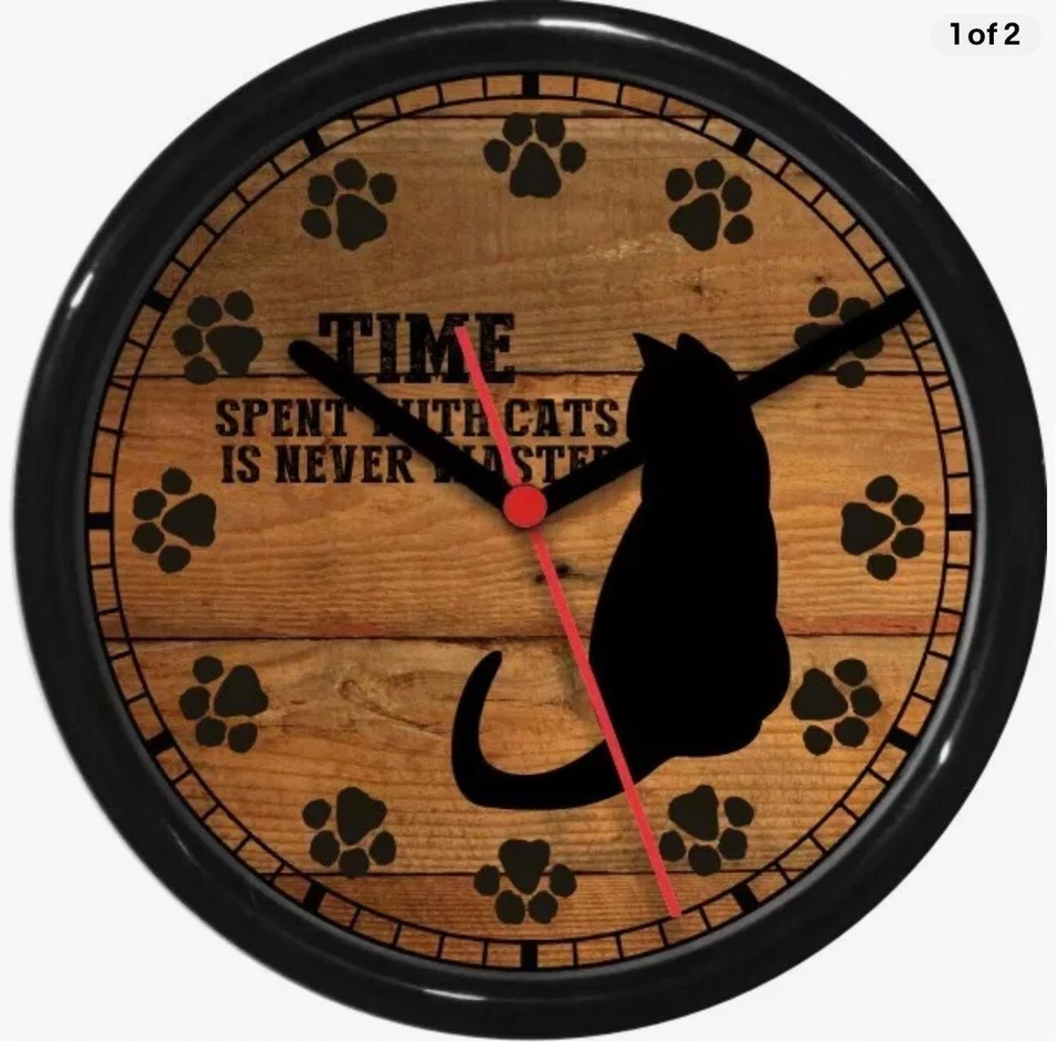 CLOCKS AND CABOODLE Time Spent With Cats is Never Wasted Wall Clock Cat Personalized Paw Prints 0724