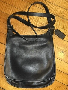 VTG 90s Coach Black Slim Leather Purse, Crossbody Saddle Bag, NO. K9P-9135 - Picture 1 of 15