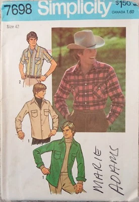 SIMPLICITY 7698 VTG Men 70s Western Shirt Collar Size 42 UNCUT Fashion Pattern - Image 1 of 4