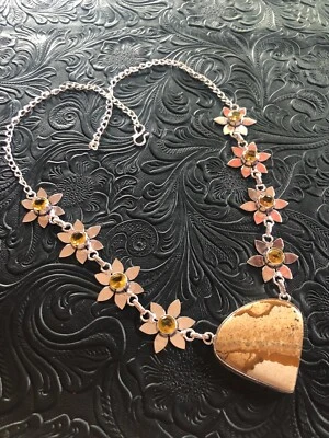 Picture Jasper Artisan Necklace Yellow Flower Link 18-22" - Image 1 of 4