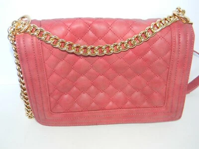 Bebe Los Angeles Raspberry Matte Pink Quilted Shoulder Bag /Purse w/ Gold Chain - Image 1 of 4