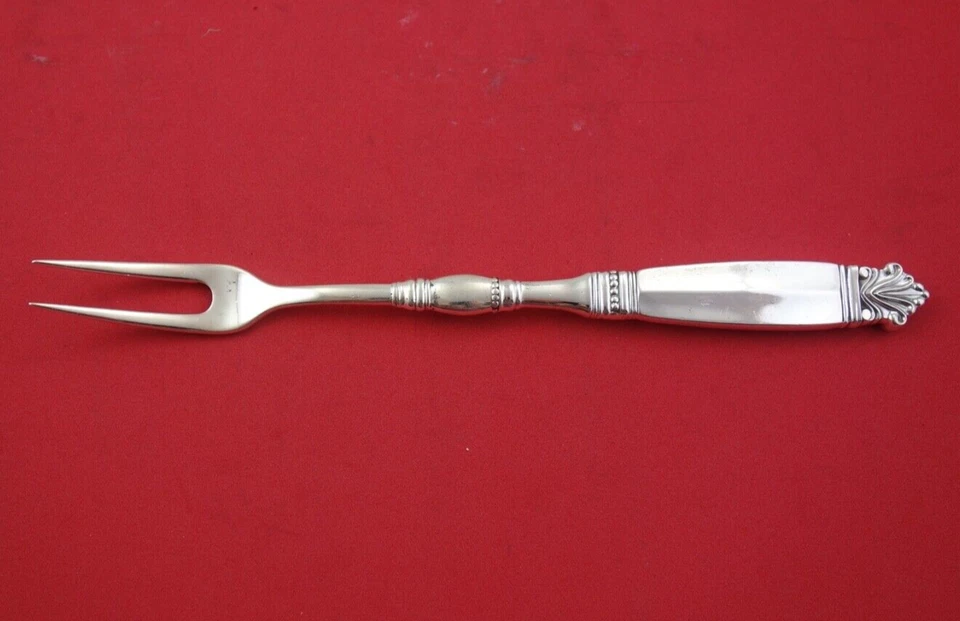 Garfo de carne fria prata esterlina Acanthus por Georg Jensen HH AS 2 dentes 8 7/8" - Imagem 1 de 2