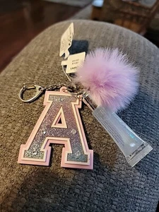 Claire’s Pink Glitter Initial Letter "A" With Clear Glitter Lipgloss Keychain - Picture 1 of 6