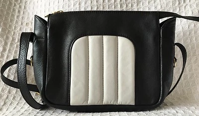 Bolsa tiracolo JAS M.B LONDON couro preto/creme - QUASE EM PERFEITO ESTADO - Imagem 1 de 4