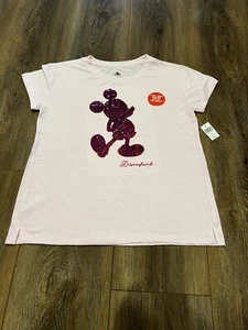 Disney Disneyland Mickey Mouse Pink T-Shirt Two Sided Sequins BRAND NEW! - Picture 1 of 12