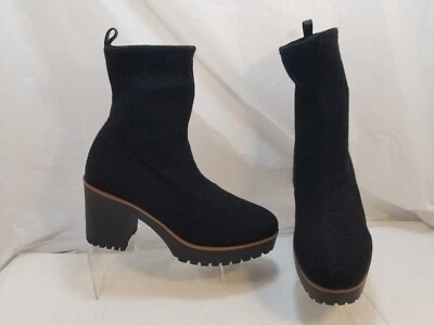 中式洗衣 L.A. 女士 Garvey 黑色面料粗跟踝靴 US 10 M — 第 1/4 张图片