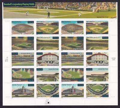 Scott #3519a Baseball Fields (Ted Williams, Fenway Park) Sheet of 20 Stamps MNH - Image 1 of 2