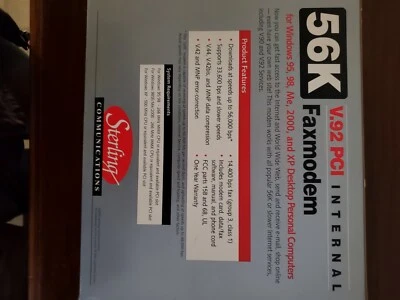 Sterling fax modem v.92 PCI Internal. NOTE: For Windows XP and earlier versions. - Image 1 of 2