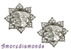 1/2 ct F VS2 natural round diamond sun earrings solid 14k white gold push backs - Picture 1 of 1